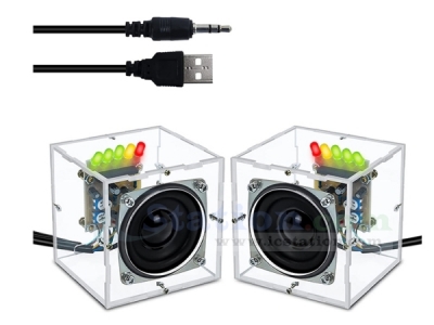 DIY 3Wx2 Speaker Box Kit with LED Flashing Light, Transparent Home Sound Amplifier Audio Indicator Kits, Digital Power Amplifier DIY Electronic Kits